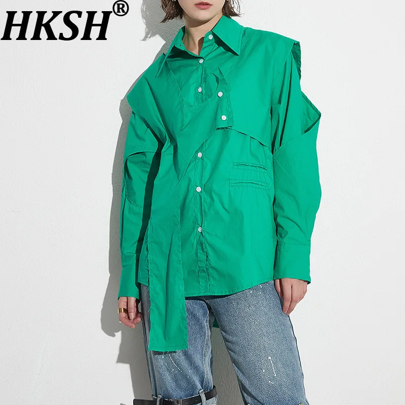 

HKSH Spring Autumn New Women Shirt Asymmetric Niche Design Single Breasted Two-piece Streetwear Hip Hop Blouse Chic Tops HK16256