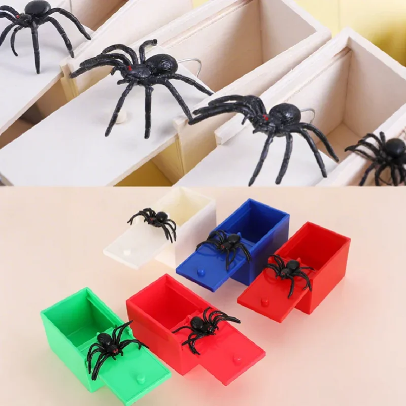 Surprise Creative Prank Spider Wood Packaging And Plastic Box Funny Spoof Toy Panic Gag Joke Holiday Gifts