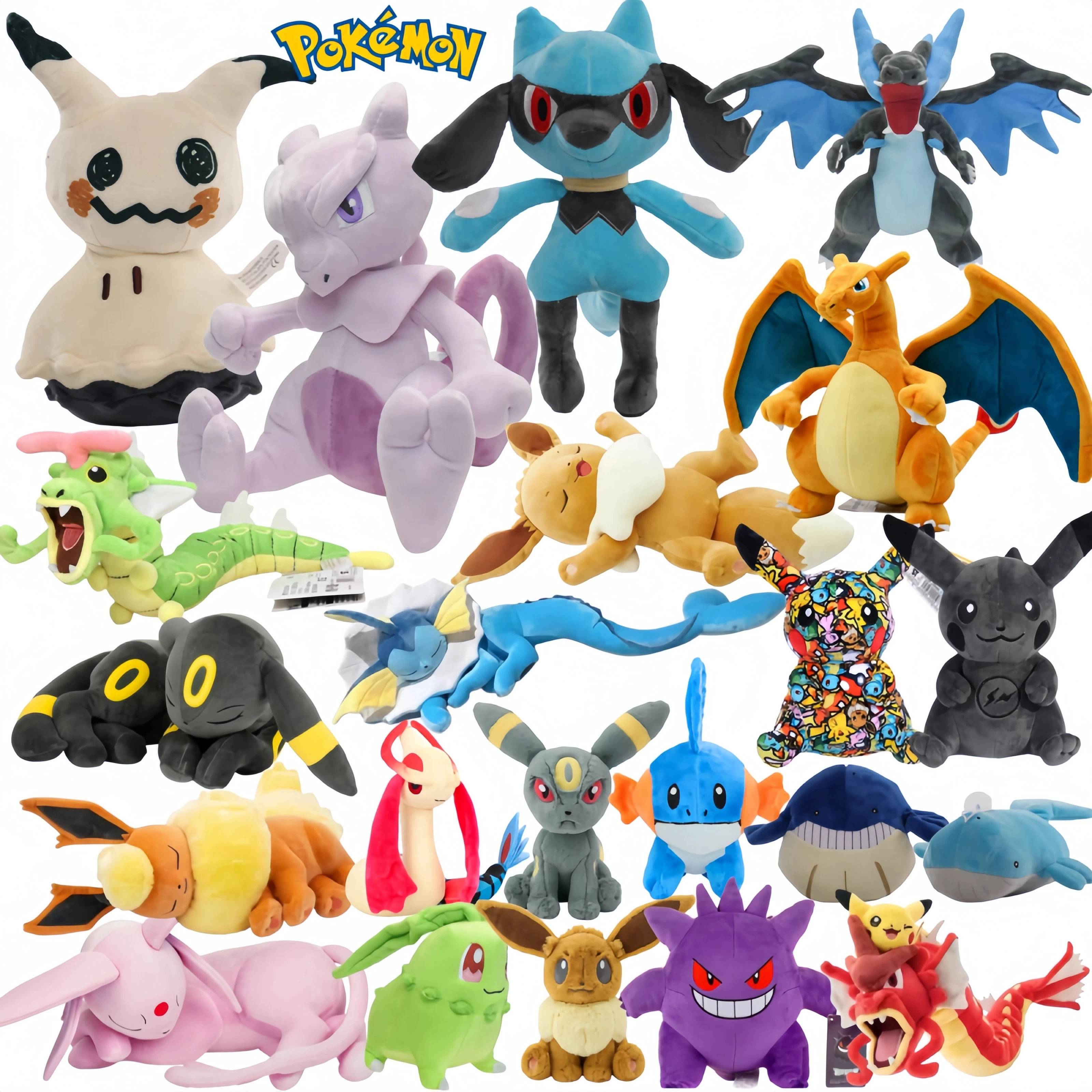 Pokemon Plush Shiny Mimikyu Cubone Caterpie Riolu Mew Mewtwo Doll Vaporeon Umbreon Gyarados Charizard  Stuffed Toys for Kid