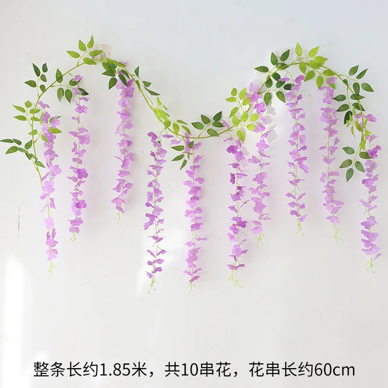 1pcs Artificial Wisteria Silk Flowers Purple Red White Green Rattan String Vine Wedding Arch Flower Home Garden Decoration