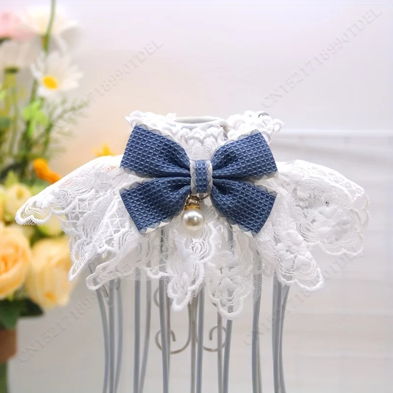 Lace Bowknot Pearl Collar Neckerchief Pet Cats Dog String Bib Necklace Necktie Strap Scarf Accessories Corbatin Para Perro