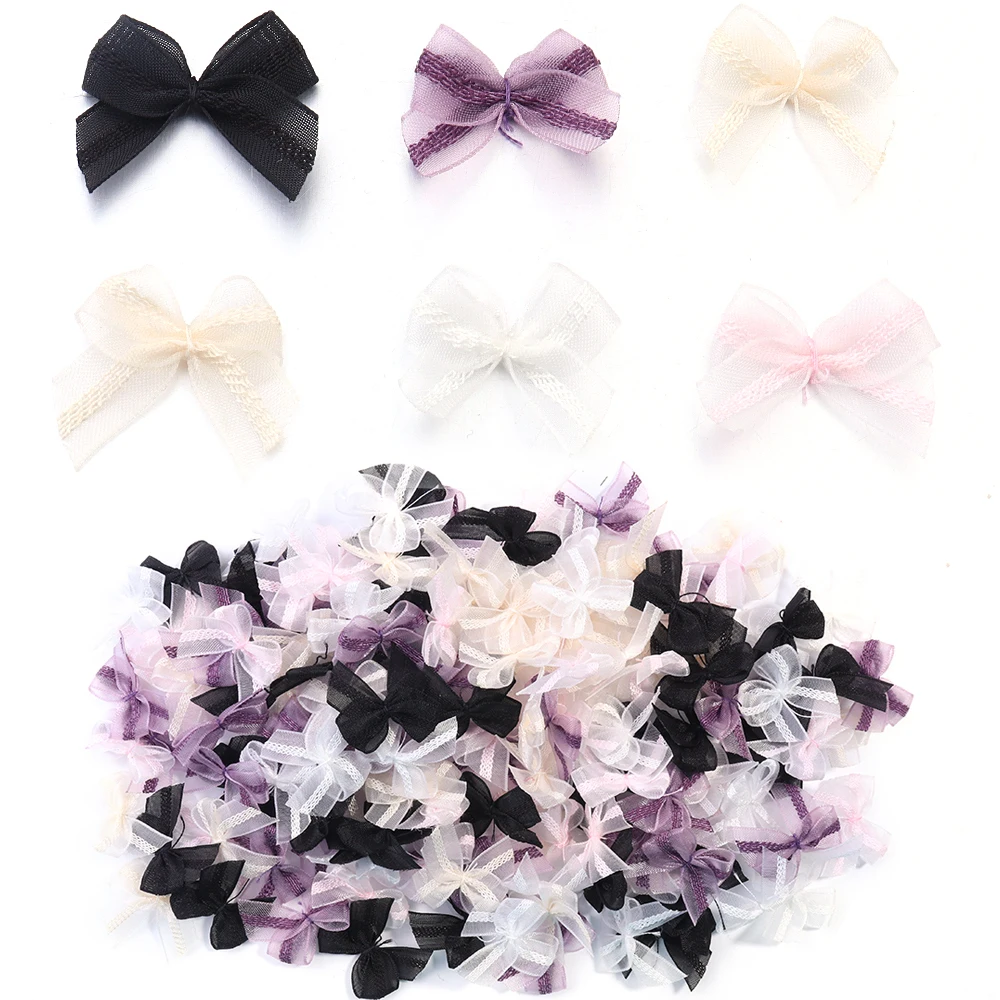 30Pcs Mesh Ribbon Bows Multicolor Lace Mini Bowknot Satin Ribbon Bow Flower For DIY Craft Nail Decoration Headwear Accessories
