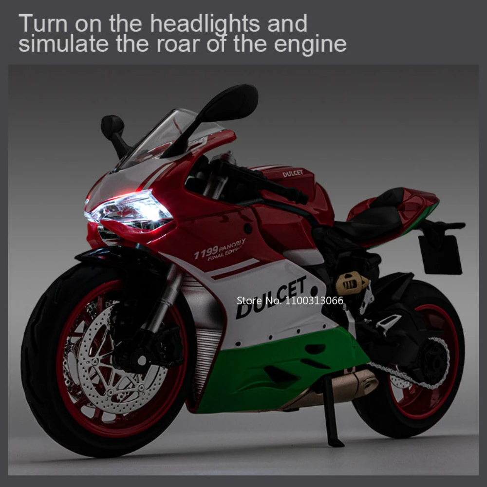 1: 12 Scale Ducati 1199 Motorcyclel Car Model Static Simulation Car Toy Collection with Light Sound Motorcyclel for Kids Gifts