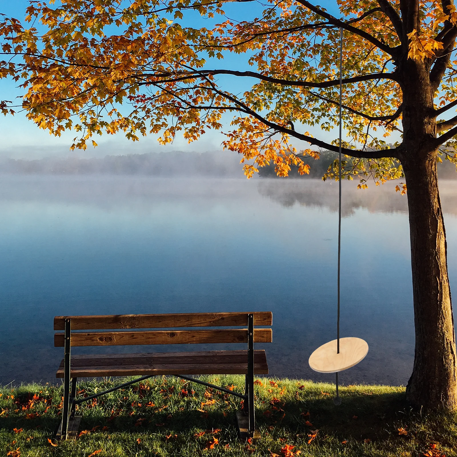 Altalena a disco in legno per bambini, attrezzatura da gioco per interni ed esterni, ad alta resistenza, addensata, design curvo, resistente