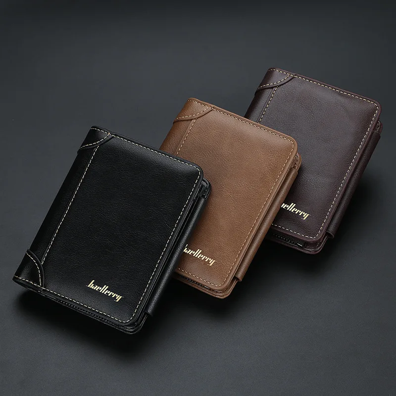 baellerry-新しいメンズ財布縦型ジッパーバックルコイン財布ショートマネークリップマルチカードスロットコンパクトマネーホルダー