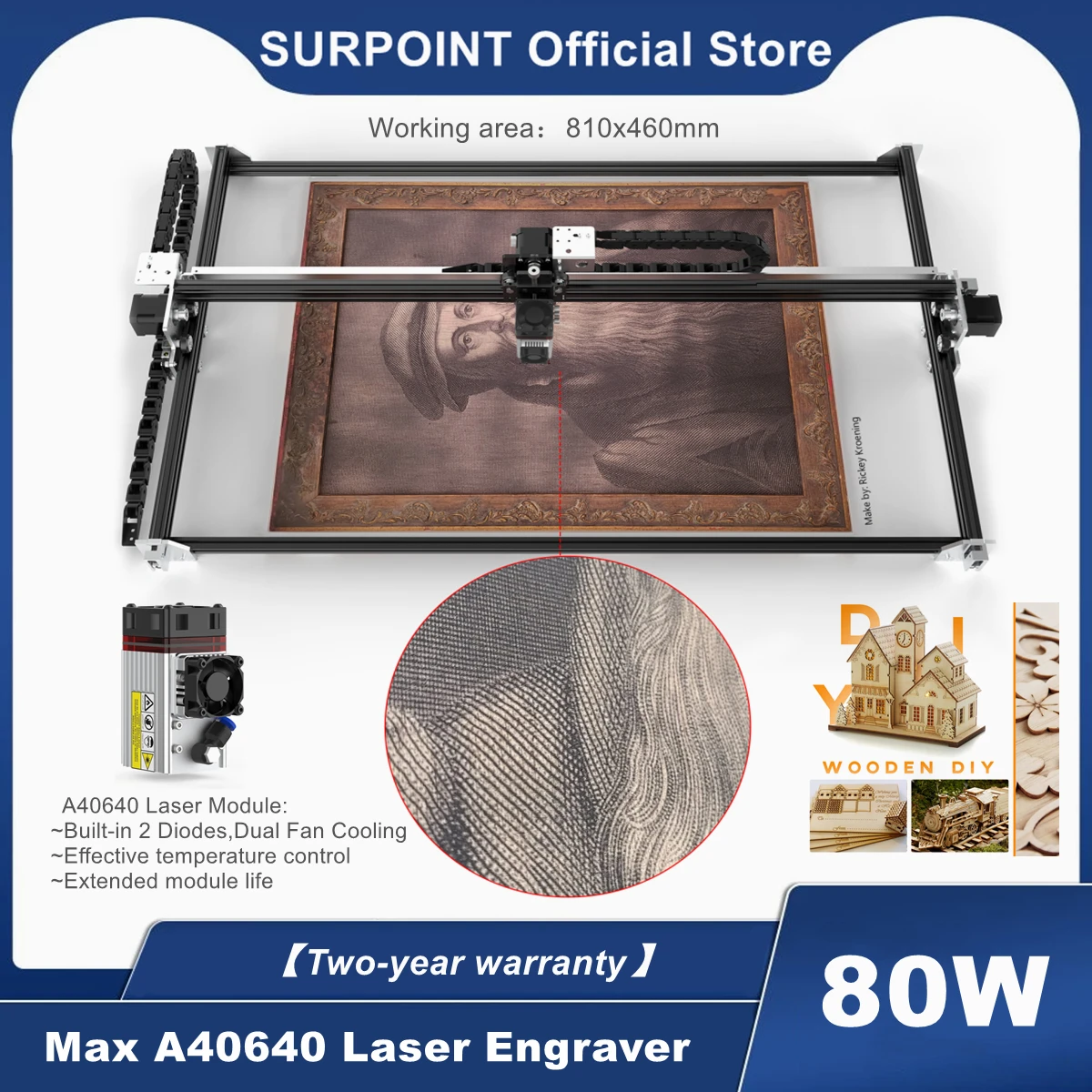 

SURPOINT 3 Max A40640 80W CNC Laser Engraver MDF Laser Cutter For Wood Cutting Metal Engraving Tool Built-in Air Assist