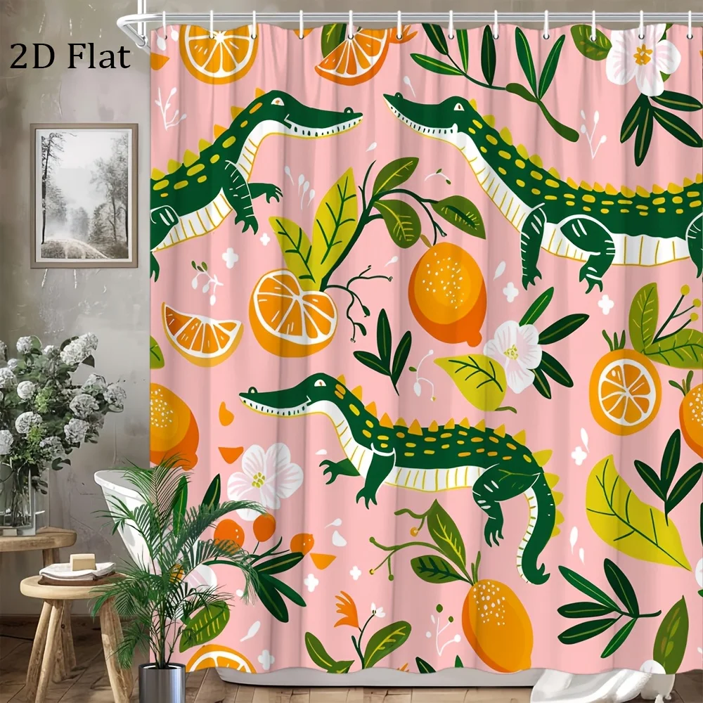 Tropical Lizard and Citrus Fruit Shower Curtain Bathroom Decor Fun Jungle Safari Print