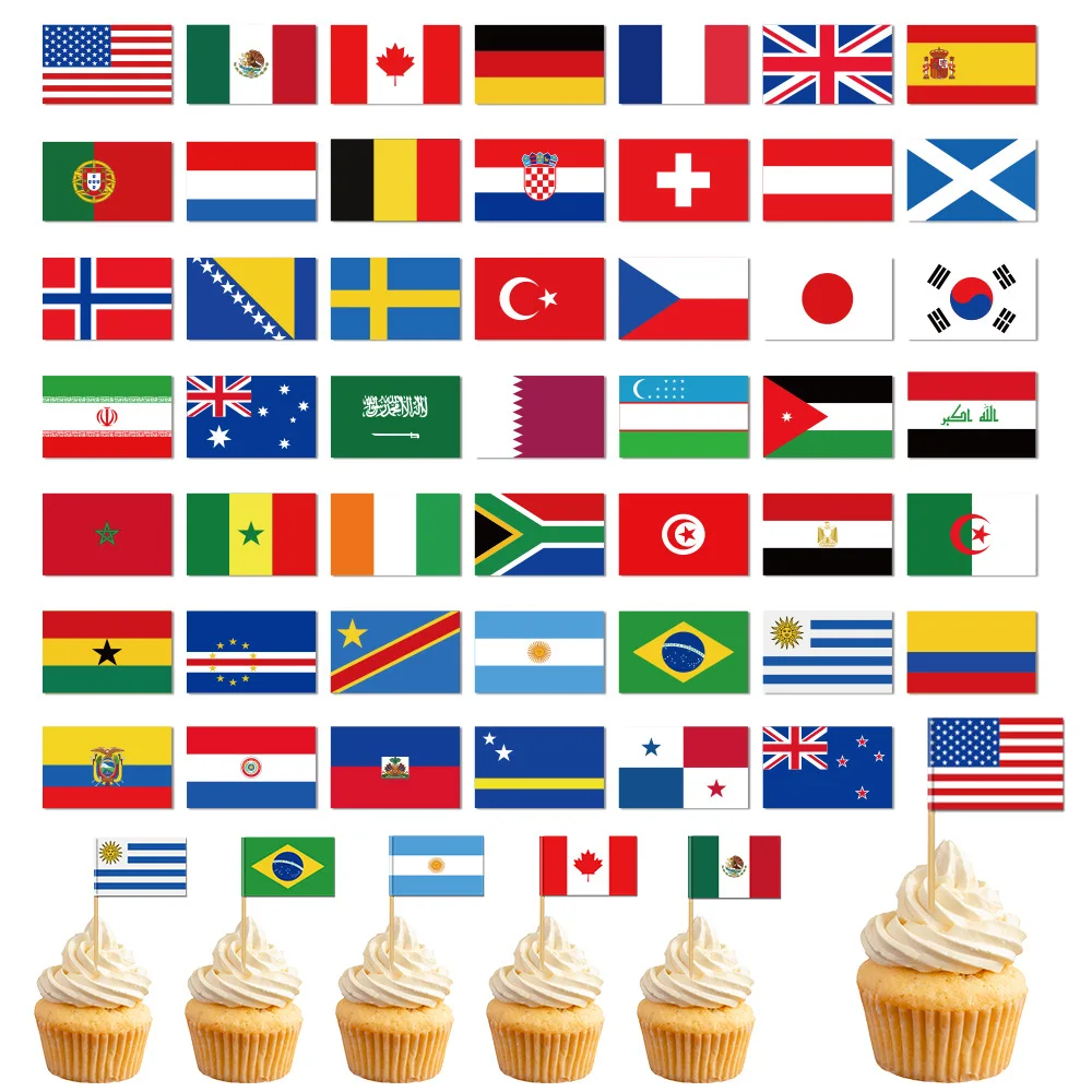 48PCS Soccer Match Theme Decor Cake Toppers USA  UK National Flags Party Supplies Cake Decoration Accessories Cake Decoration