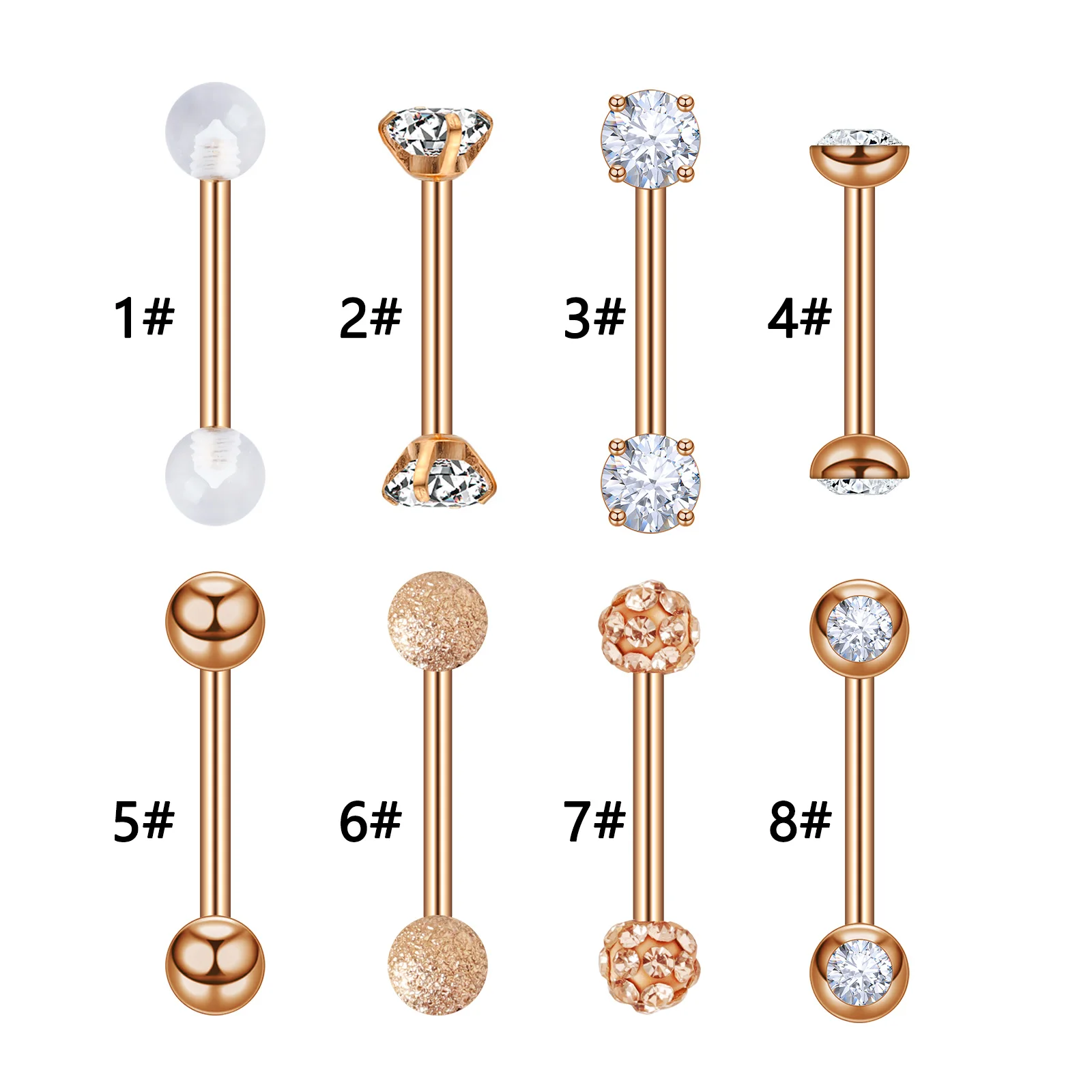 1pc Diamond Inlaid Stainless Steel Lip Piercing Rose Gold Tongue Ear Studs Lip Studs Set Ear Cartilage Nail Piercing Jewelry