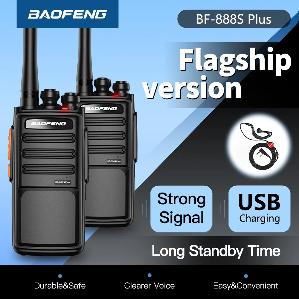 2PCS Baofeng Walkie Talkie BF-888S PLUS Upgraded Version Two-Way Radio 16CH VOX Two Way Rechargeable Radio Transceiver PMR446