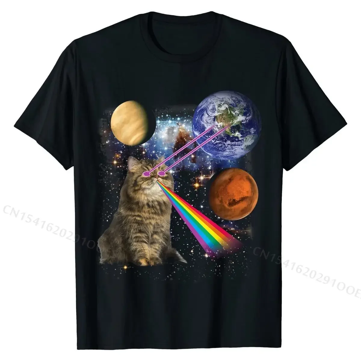 

Cat shot Laser and Rainbow in Galactic Space, T-shirt Unique summer T-shirt Pop Polyester boy top T-shirt