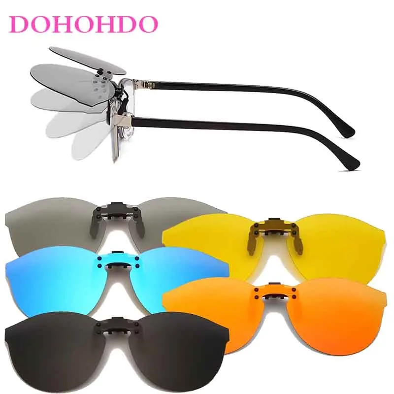 

DOHOHDO Mirror Oversized Polarized Clip On Sunglasses Women Men Rimless Driving Goggle Flip Up Lens Glasses Cover Eyewear UV400