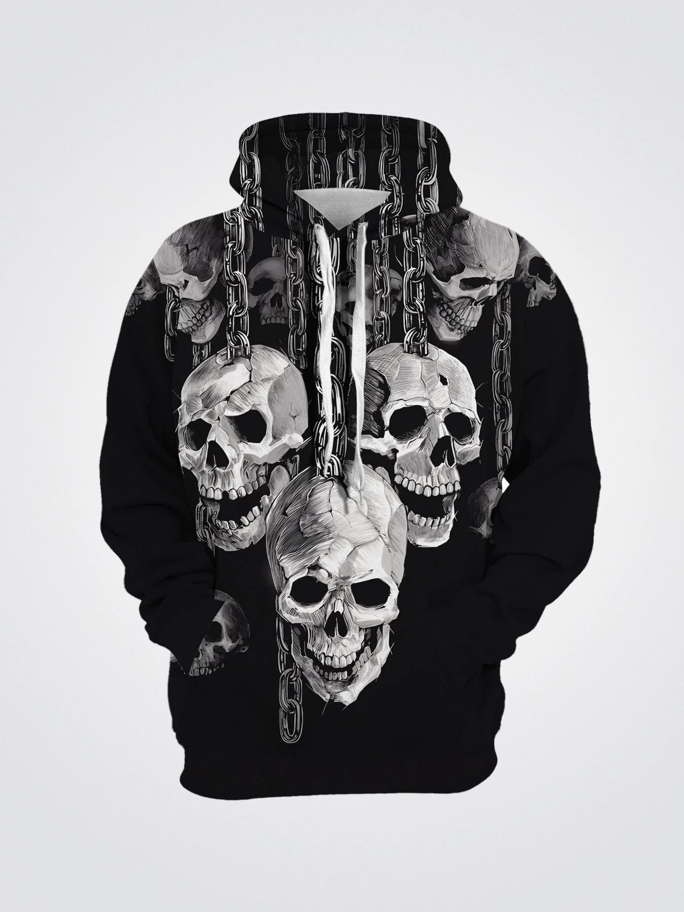 Dark Chain Skull Men's Long Sleeve Hoodie 3D All Over Print Casual Spring Autumn Pullover Hooded Jumper Streetwear Punk Clothing