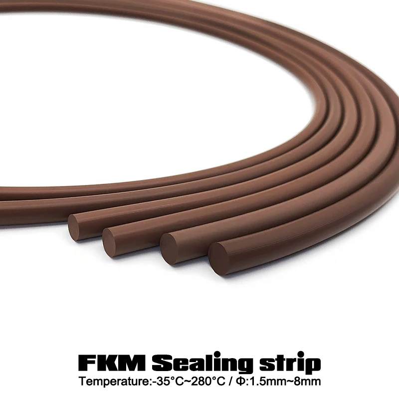 2/3/5Meter FKM Rubber Sealing Strips Oil Resistance Heat-resistant Brown Solid Round Strip Not Foaming Diameter 1.5/1.8/2/3~8mm