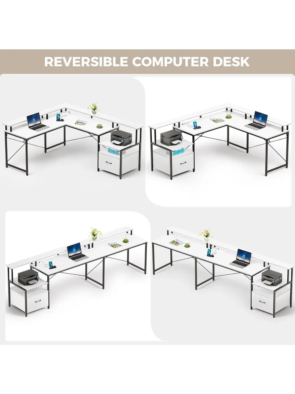 Computer Corner Desk with File Cabinet, Gaming Desk with Monitor Shelf, Home Office Desk