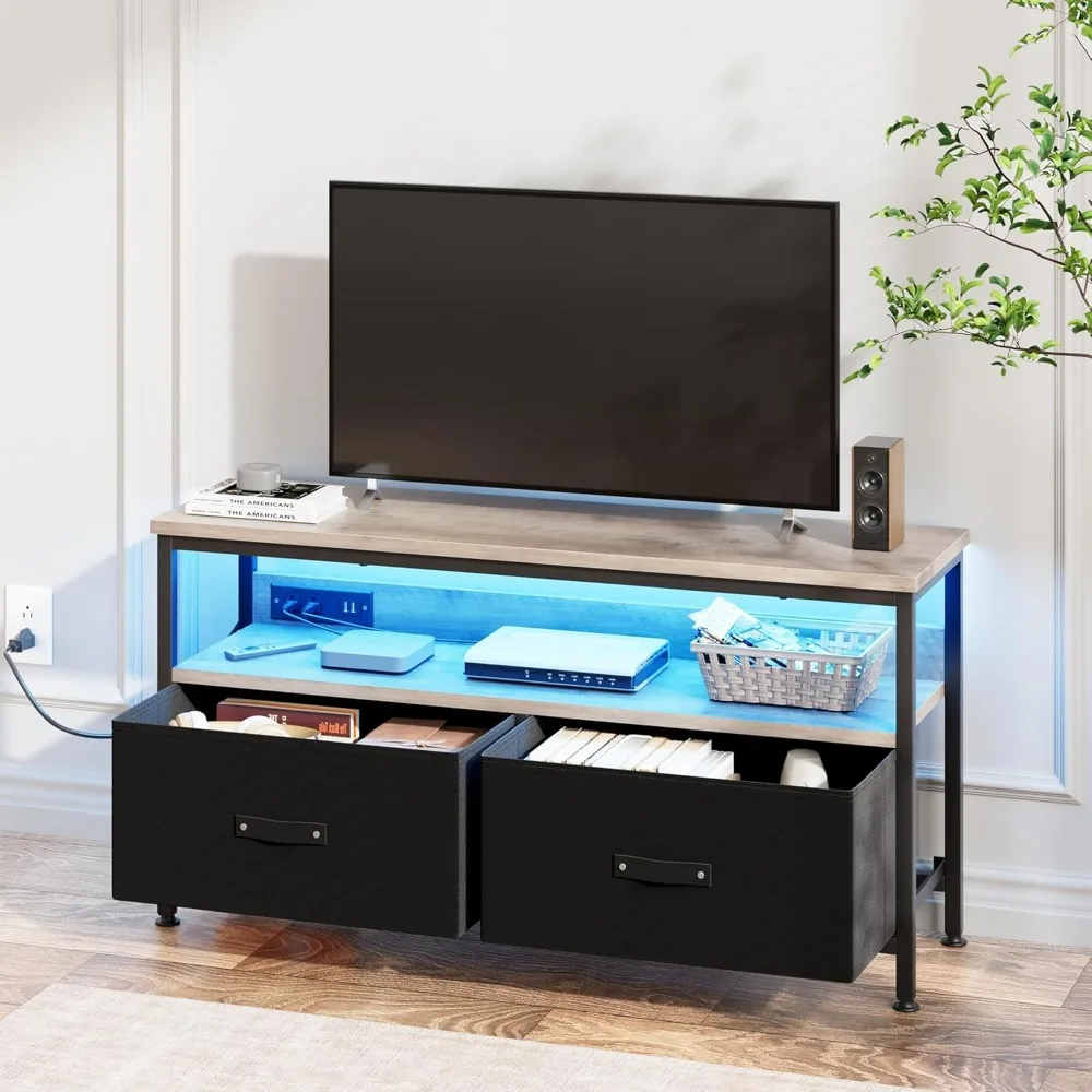 

39" Dresser TV Stand TVs up to 50", Media Console LED Lights, Charging Station & 2 Drawer Storage Chest, Gaming Entertainment