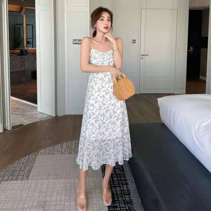 Sexy Strap Dress Women Summer 2022 Bohemian Long Dress Woman High Waist Dress Sleeveless Floral Casual Clothing