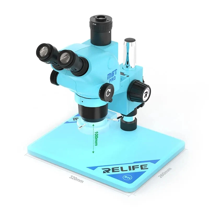 RELIFE RL-M6T Pro-B11 Trinocular HD Stereo Microscope 6.5X-65X Continuous Zoom With Ring LED Light For Mobile phone Repair