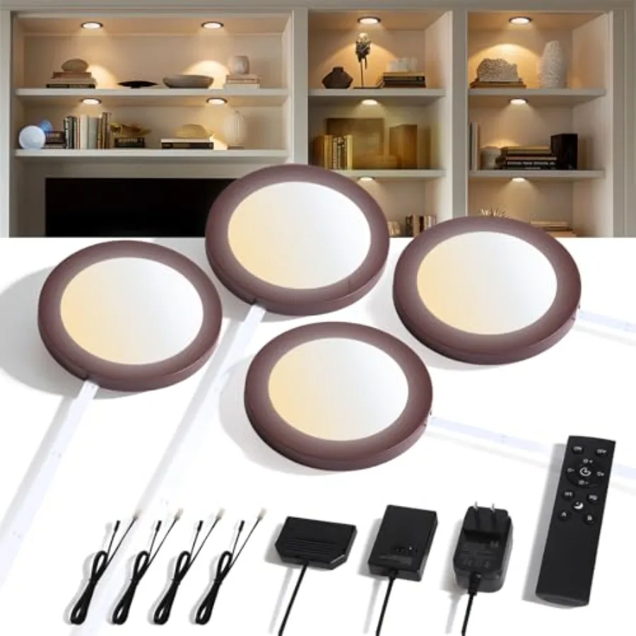 

Smart Plug-in LED Puck Lights, Ultra-Thin Under Cabinet Lighting for Kitchen, Closet and Shelf, App, Voice and Hand Control, Co