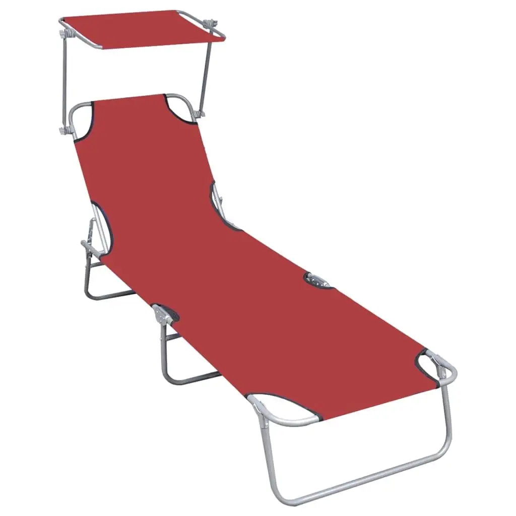 Red Aluminium Folding Sun Lounger with Adjustable Canopy for Outdoor Relaxation