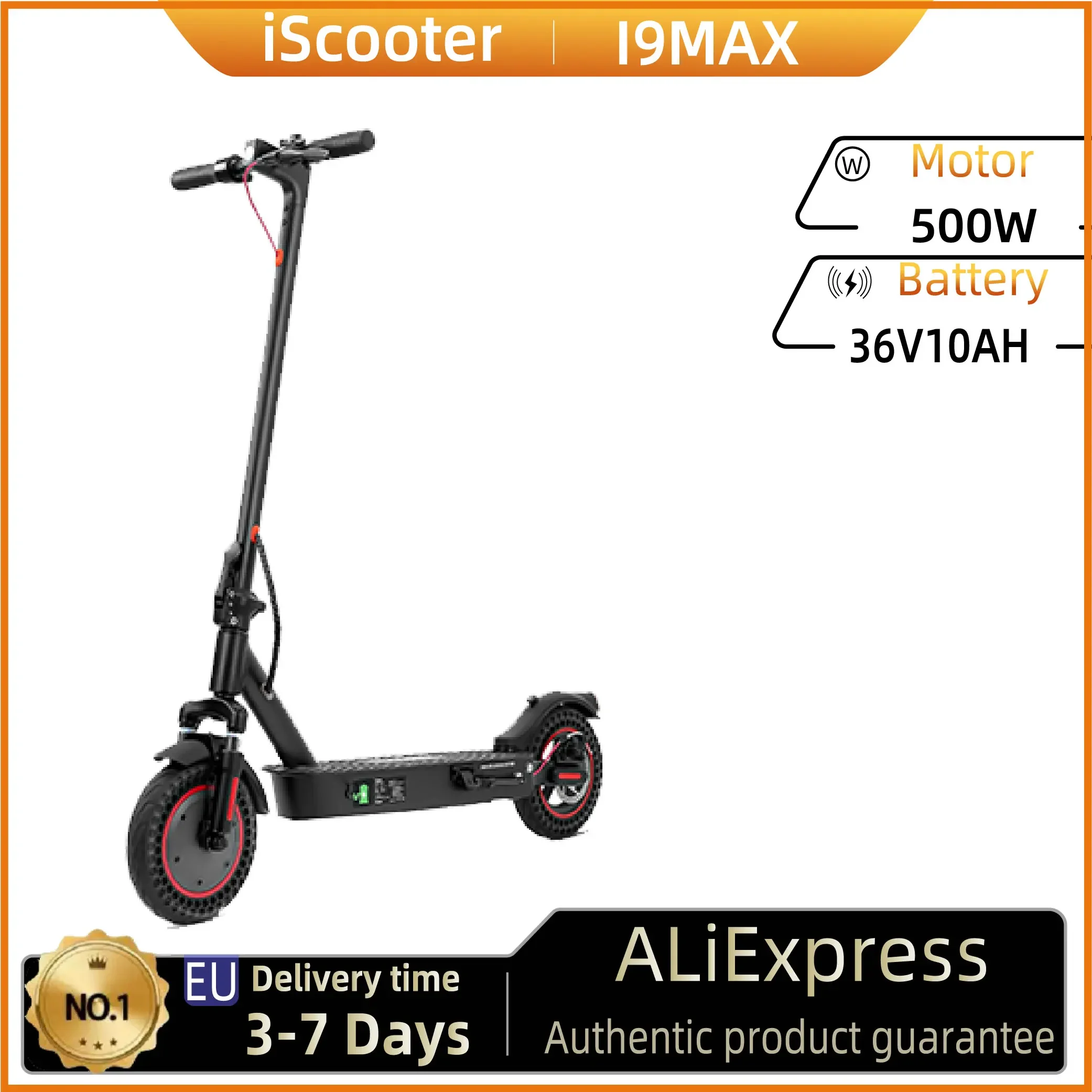 Trottinette électrique ISCOOTER I9MAX pour adultes, moteur 500W, batterie 36V10AH, pneus solides de 10 pouces