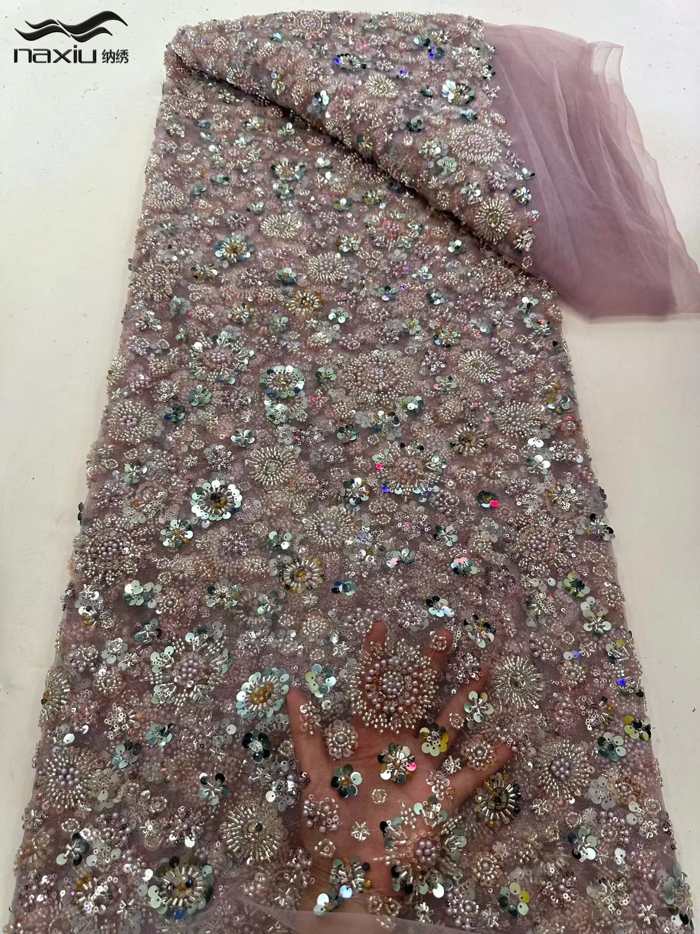 

Madison Luxury Lace Fabric 5 Yards High Quality Beads And Sequins African Lace Fabric Fashion Materials For Women Dress