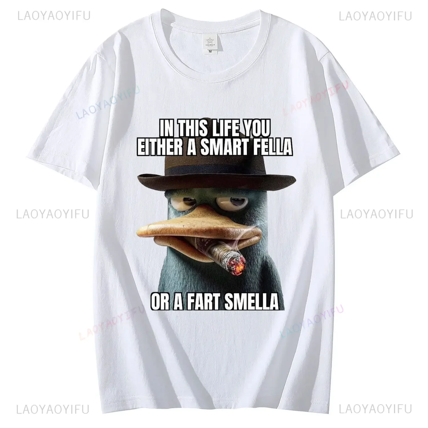 Perry Platypus Youre Either A Smart Fella or A Fart Smella Funny Graphic cotton T-shirt Men's Women's Fashion summer T Shirts