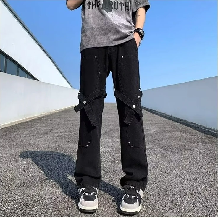 

Retro Large Size Dstring Korean Sle Jeans Men's Spring Autumn New Loose Straight Leg Pants Youth Wear Casual Jeans