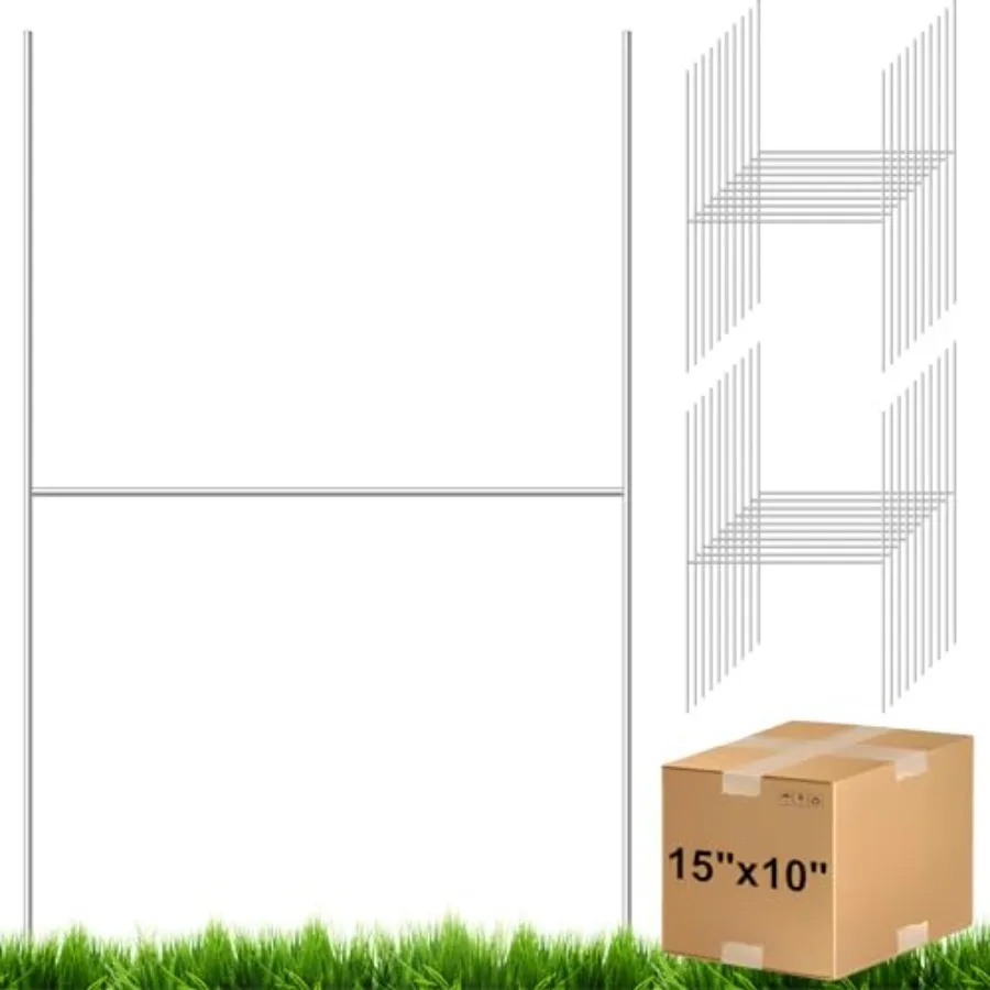 Outdoor lawn and garden advertising: galvanized steel stakes, silver, rust-resistant heavy-duty frame for 15x10 corrugated sign