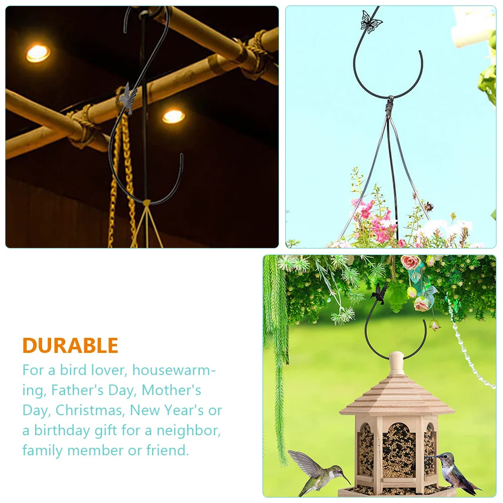 4Pcs Outdoor Bird Feeder Hooks S-Shaped Large Capacity Garden Plant Hangers Elegant Butterflies Decorative Cast Iron Hooks