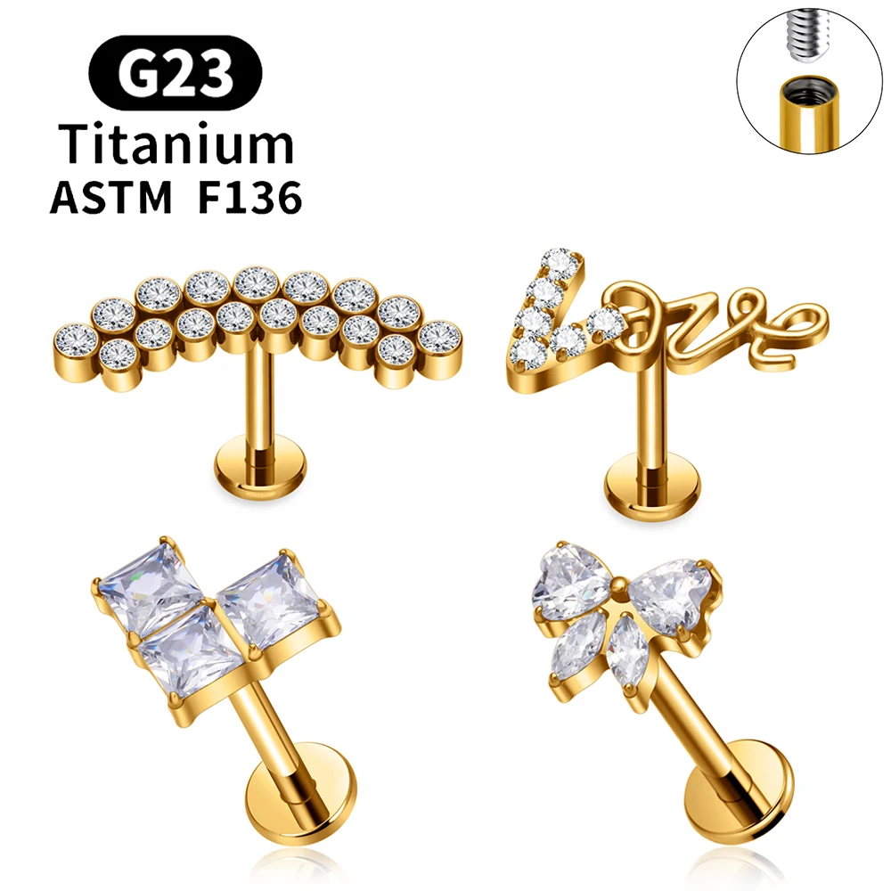 Piercing en Titane ASTM F136 Cœur d'amour CZ 16G pour Femme, type Labret, Boucle d'oreille, pour Cartilage, Tragus, Lobe, Hélix, Conch