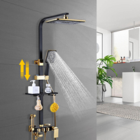 Black & Gold Shower Set - 4 Spray Heads & 3 Modes, Modern Combo. Includes High-Pressure Gun, Shelf, Hand Spray