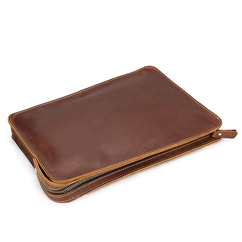 

Retro Handmade Mad Leather Men's Clutch Bag Top Layer Cowhide Mobile Phone Bag Envelope Sle Handbag Casual oulder Bag
