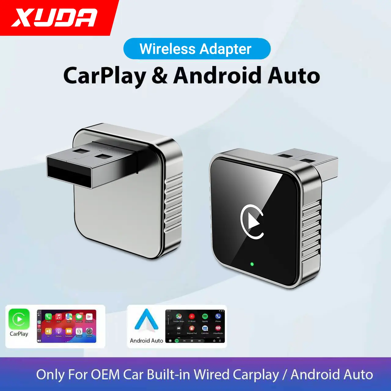 Adaptador XUDA 2 em 1 com Fio para Wireless CarPlay e Android Auto para Estéreo de Carro OEM com Dongle USB Mini Box Plug and Play Bluetooth