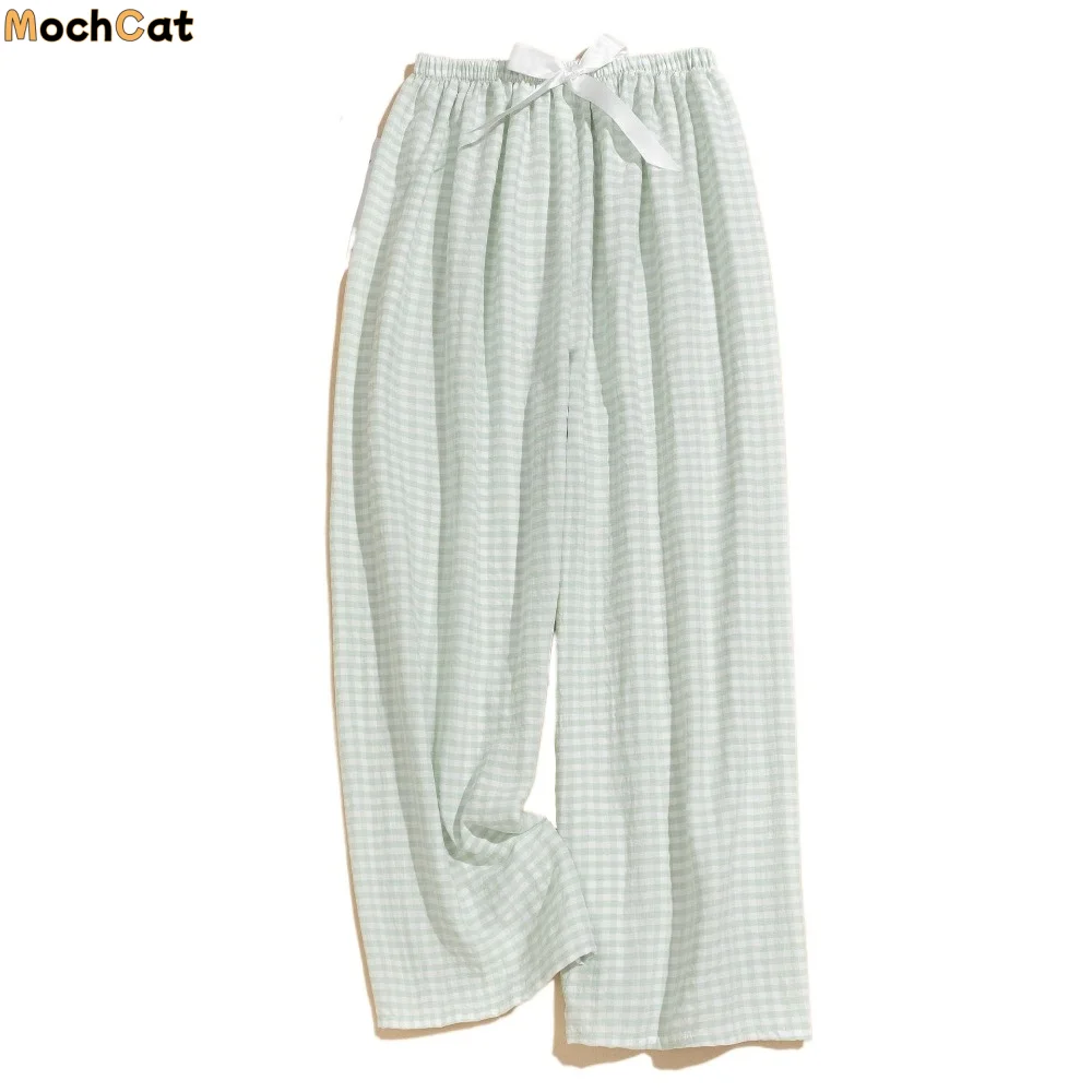 

Soft Stripe Casual Pants Women High Waist Sweet Plaid Pajama Pants Baggy Nightwear Wide Leg Home Trousers Students