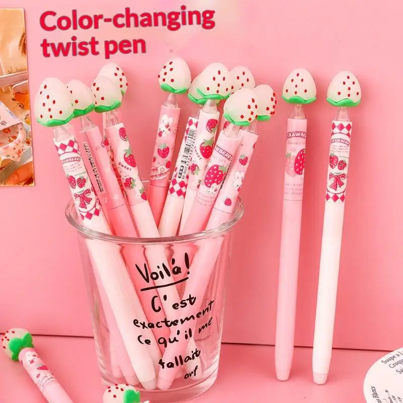 Magic Strawberry Erasable Gel Pen Light Absorption Color Changing Ink Cute Kids School Office Stationery