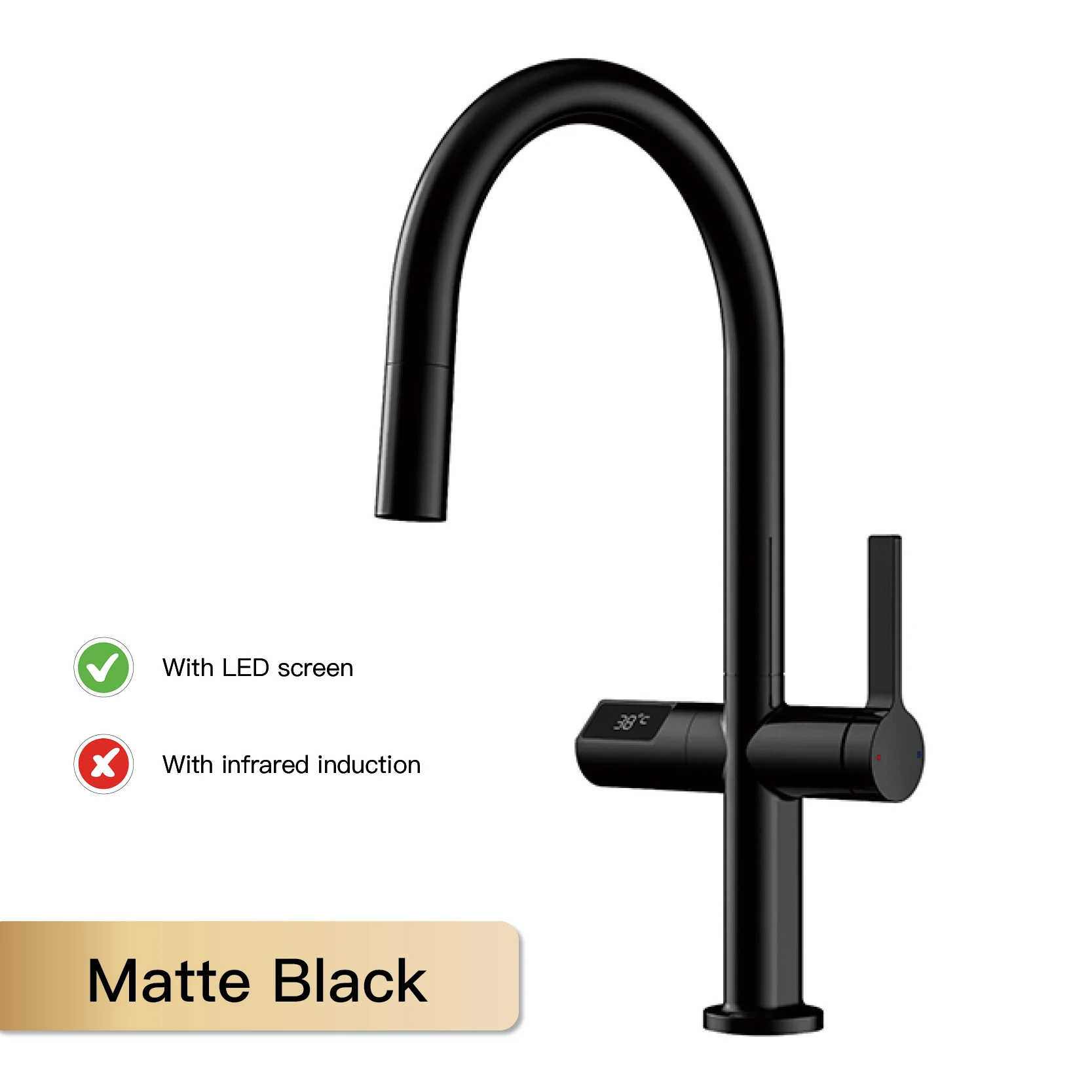 Luxe Messing Pistool Grijze Keuken Kraan Led Digitaal Detectie Ontwerp Enkele Handgreep Warm En Koud Water Pull-Out Type 2-Functie Gootsteen Kraan
