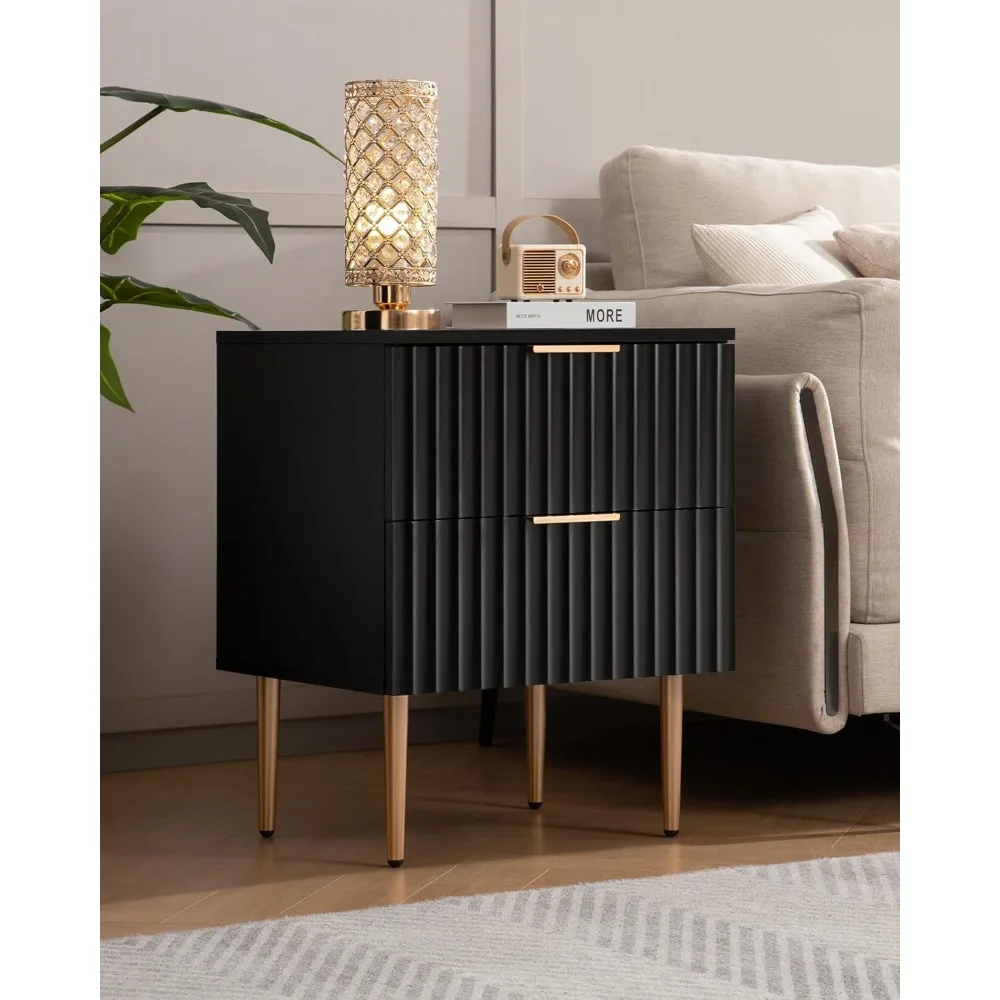 مجموعة حامل ليلي أبيض من سيكوتا، 2، منضدة لامعة مع درجين، طاولة سرير واسعة وحديثة للتخزين لغرفة النوم، جانب نهاية