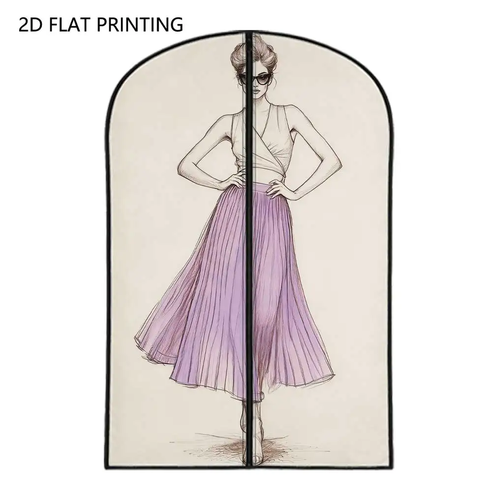 1pc Fashion Woman Sketch Compressed Dust Cover Clothes Compression Hanging Storage Bag Household Wardrobe Organizer
