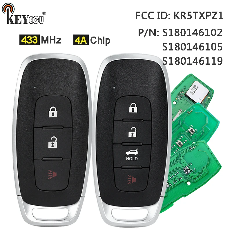 

KEYECU 433 МГц 4A чип S180146102 S180146105 S180146119 KR5TXPZ1 умный дистанционный брелок для Nissan Ariya Rogue Versa Sentra 2022+