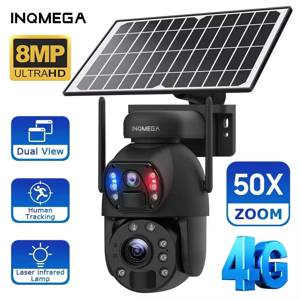 

4K 8MP 4G Solar Camera 50X Optical Zoom Dual Lens Recording Humanoid Tracking Outdoor WIFI Metal Waterproof Laser infrared cam