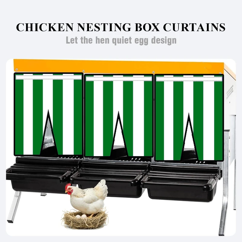 VIKAMA Chicken Nest Box Curtain Green White Striped Privacy Curtain for Chicken Coop Nesting Box Divider Cover