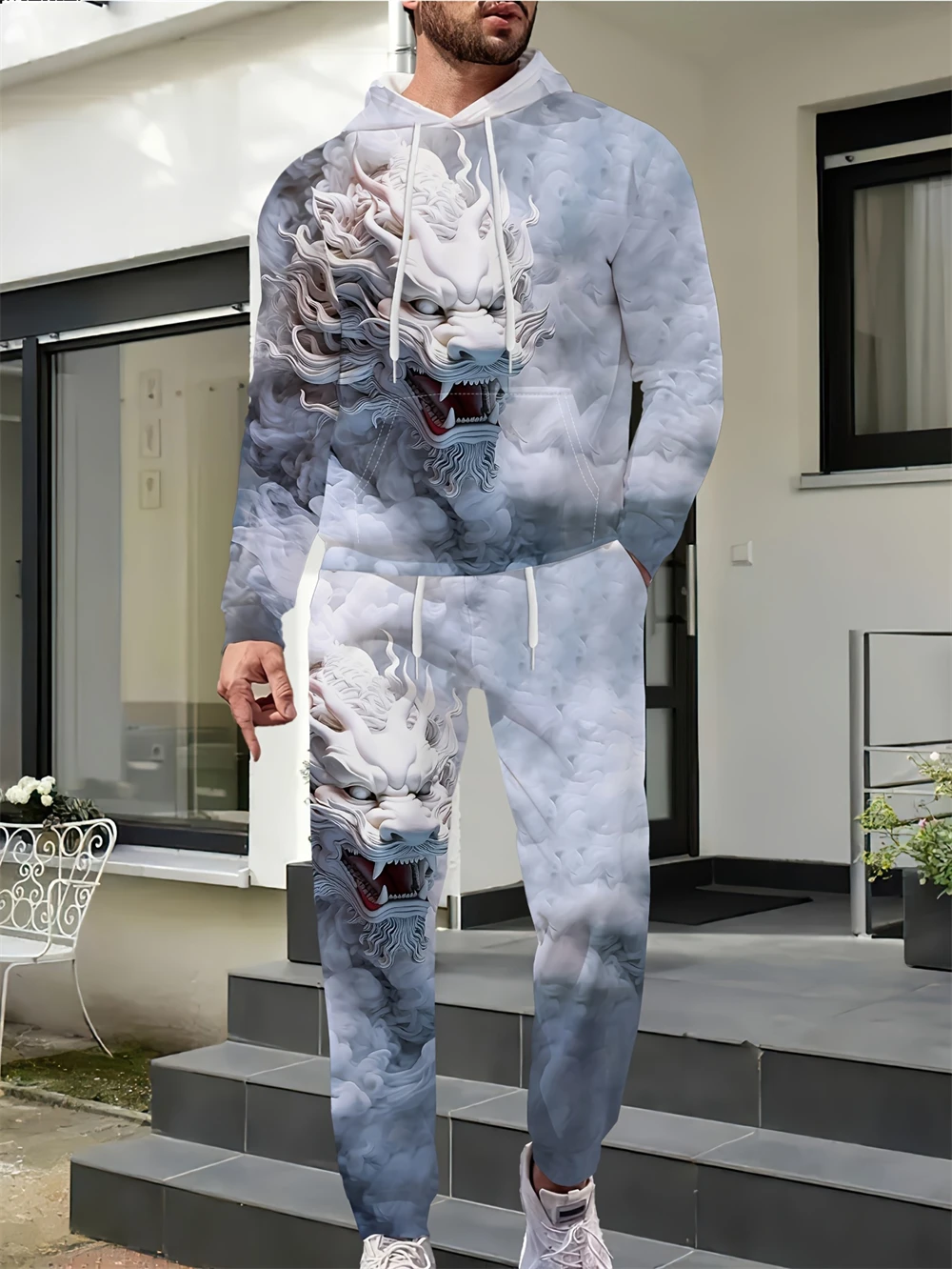 

2pcs 3D Printed Cartoon Dragon Men's Casual Long Sleeve Hoodies Sweatshirts and Sweatpants Jogging Sets Autumn Winter Sportswear
