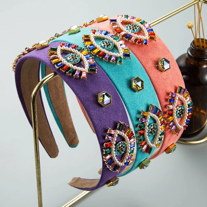 

Модная новая повязка на голову в стиле барокко с бриллиантами, широкая, с цветочным декором, креативная повязка для волос.