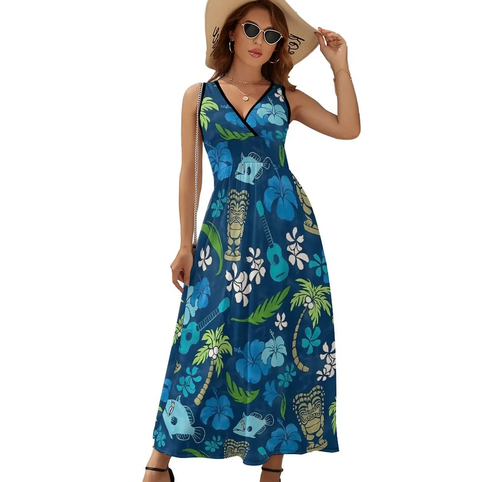 

Hawaiian Batik Print Dress Palm Trees Streetwear Bohemia Long Dresses Woman Elegant Printed Maxi Dress Birthday Gift