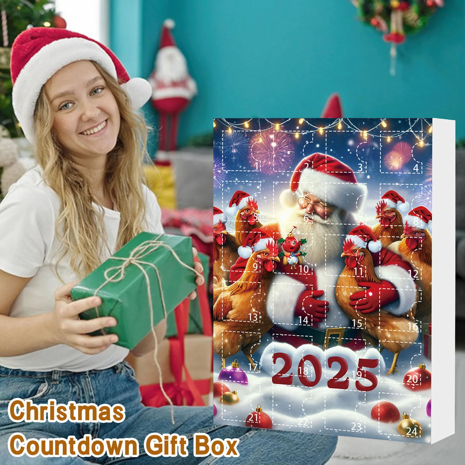 2025 Calendario per il conto alla rovescia di Natale Serie di Babbo Natale e pollo Set per il conto alla rovescia Ornamenti acrilici a tema natalizio Decorazioni natalizie