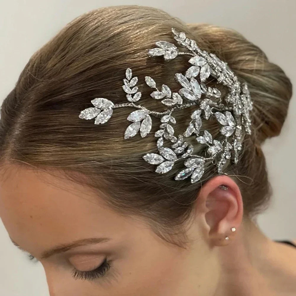 Fashion Leaves Zircon Bridal Hair Comb Birthday Hair Accessories Luxury Jewelry Baroque Crystal Wedding Headband for Women