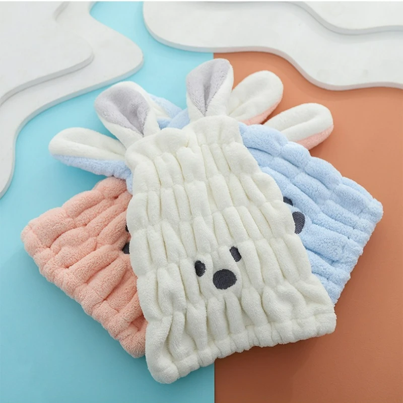 1 Ultra-fine Fiber Cartoon Rabbit Ear Children's Dry Hair Cap, Perfect Combination of Soft Water Absorption and Bathroom Bathing