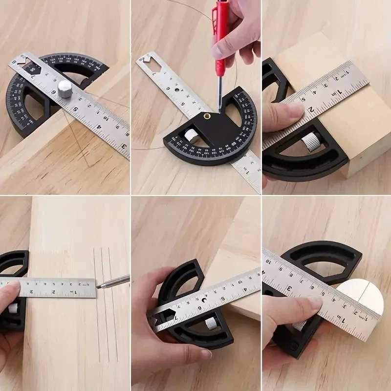 T-Type Woodworking Angle Ruler Protractor 8 Inch Adjustable Angle Plate Thickness Woodworking Edge Measurement Scribing Tools