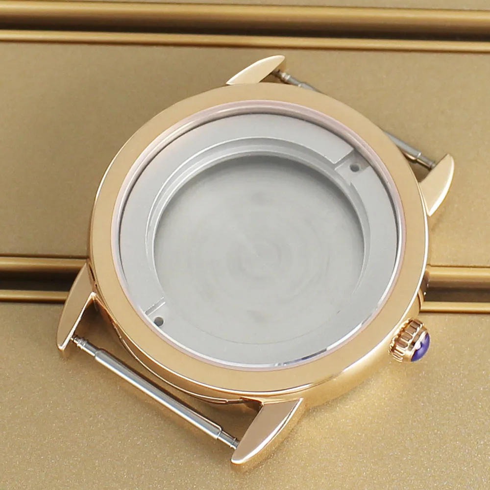 

42mm Rose Gold Women's Watch Case Sapphire Glass Fashion Waterproof For ETA2824 PT5000 Movt 34.5MM Dial Hot Sale Replacemet Part